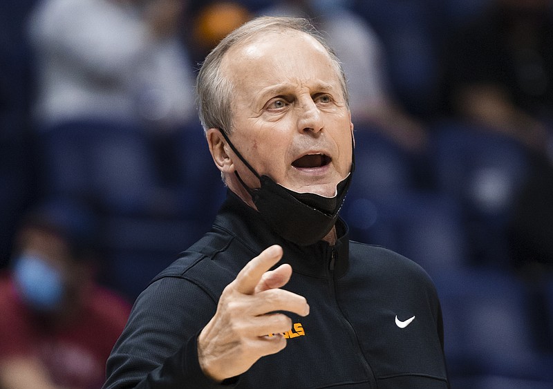 Southeastern Conference photo / Tennessee basketball coach Rick Barnes, shown during Saturday's 73-68 loss to Alabama in the SEC tournament semifinals in Nashville, has no idea what the itinerary will be after his Volunteers arrive in Indianapolis on Monday afternoon. The Vols open NCAA play Friday against Oregon State.