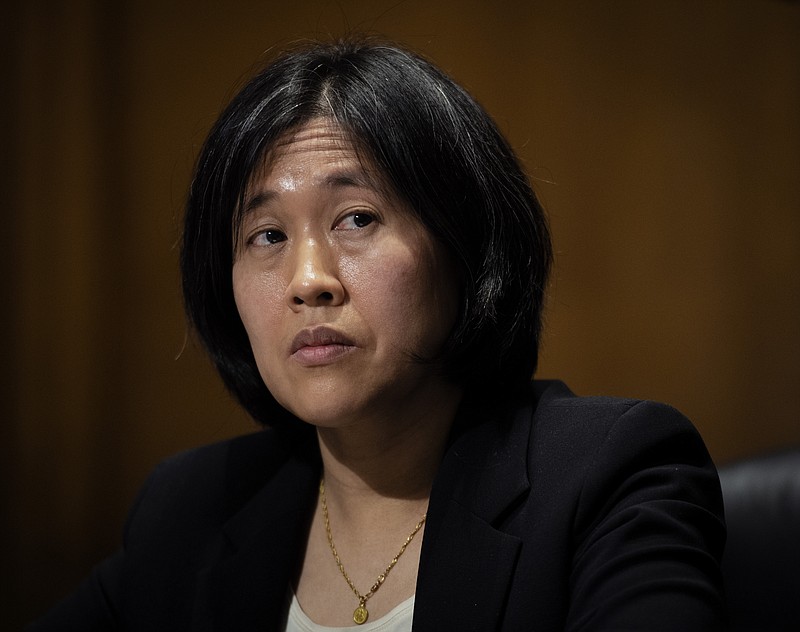 Katherine Tai, nominee for U.S. trade representative, speaks during a Senate Finance Committee hearing on Capitol Hill, in Washington, Thursday, Feb. 25, 2021. (Bill O'Leary/The Washington Post via AP, Pool)