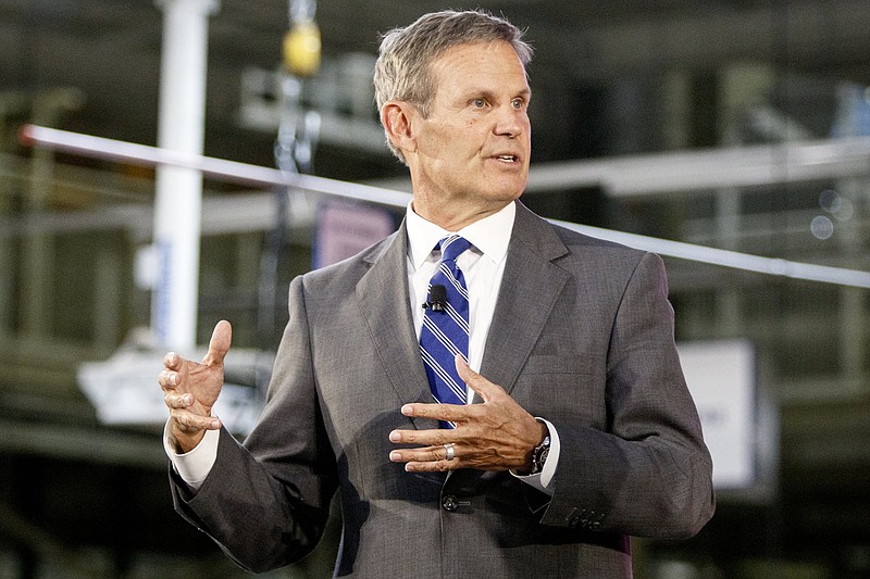 Staff photo by C.B. Schmelter / Gov. Bill Lee speaks during the 2020 Atlas Cross Sport reveal at the Volkswagen Assembly Plant in October 2019 in Chattanooga.