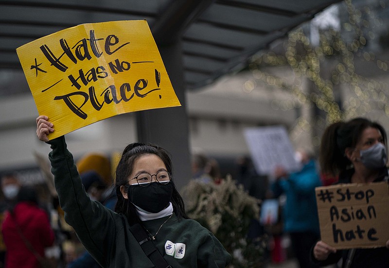 A ’Stop Asian Hate’ rally in the Seattle suburb of Bellevue, Thursday, March 18, 2021. Amid fear, sadness and pain, the shootings in the Atlanta area have generated anger over the country’s longstanding failure to address anti-Asian discrimination. (Ruth Fremson/The New York Times)