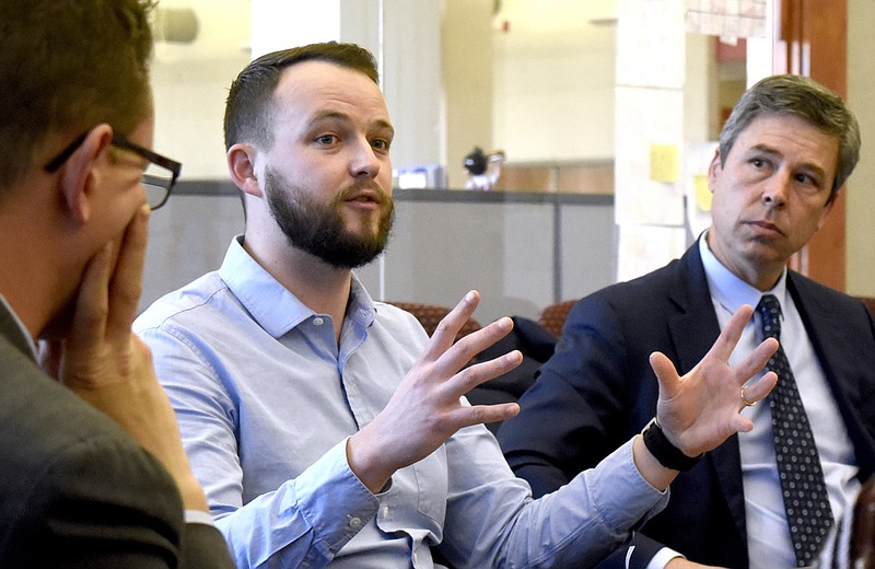 Staff Photo by Robin Rudd / Tyler Yount, director of special projects for Chattanooga Mayor Andy Berke, speaks to the editors of the Times Free Press on December 4, 2018.

