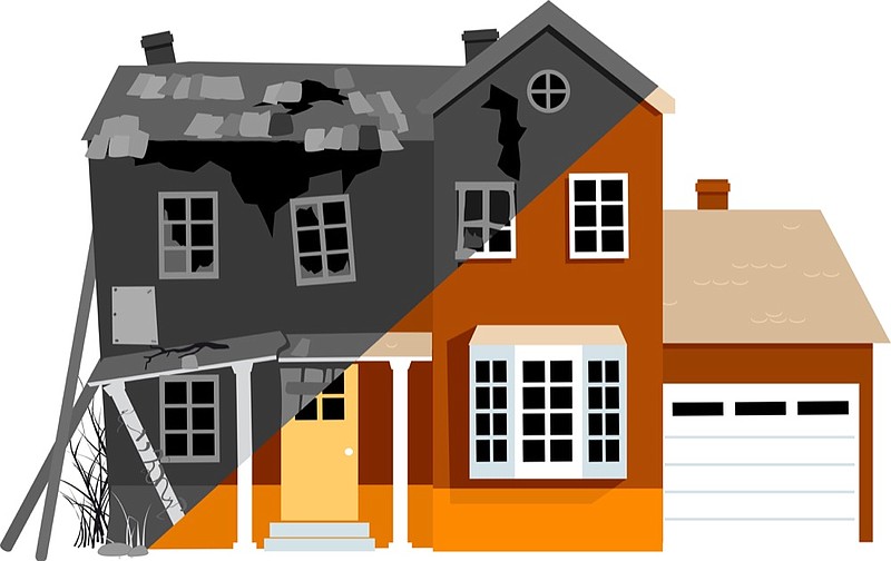 House before and after remodeling, EPS 8 vector illustration house tile house flipping / Getty Images
