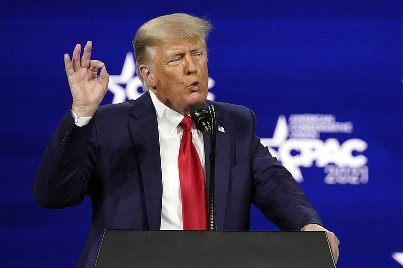 Photo by John Raoux of The Associated Press / In this Sunday Feb. 28, 2021, file photo, President Donald Trump speaks at the Conservative Political Action Conferenc in Orlando, Florida.