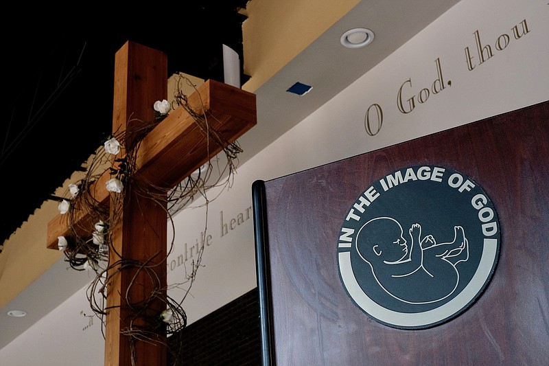 Staff photo by Wyatt Massey / The cross inside the National Memorial for the Unborn in Chattanooga, Tennessee, is pictured on March 23, 2021. The city's only free-standing abortion clinic was converted to the memorial in 1994. Chattanooga has not had an abortion clinic since.
