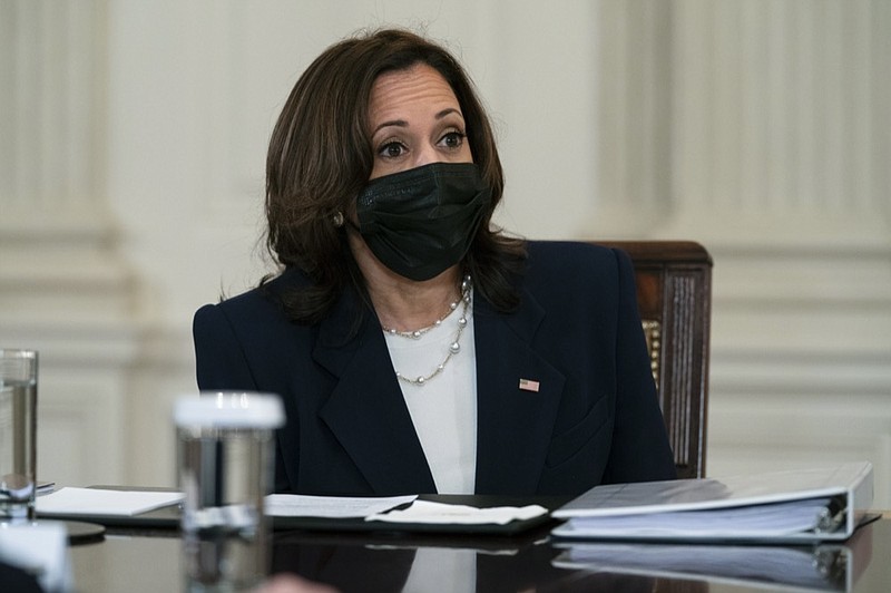 Vice President Kamala Harris speaks about the southern border during a meeting with President Joe Biden in the State Dining Room of the White House, Wednesday, March 24, 2021, in Washington. (AP Photo/Evan Vucci)


