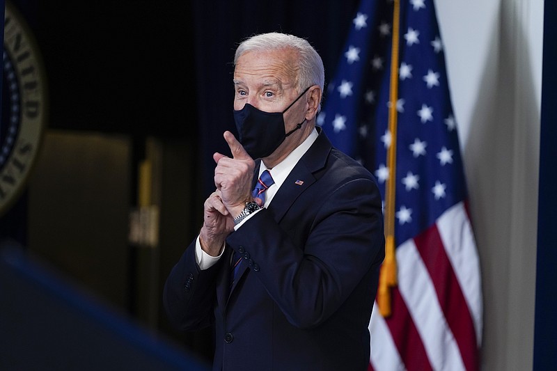 President Joe Biden looks on after speaking during an event to mark Equal Pay Day in the South Court Auditorium in the Eisenhower Executive Office Building on the White House Campus Wednesday, March 24, 2021, in Washington. (AP Photo/Evan Vucci)