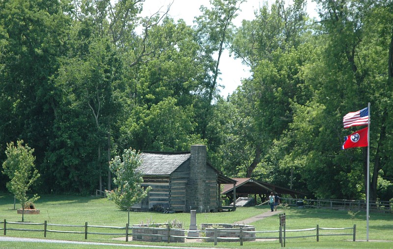 A replica of the cabin where Davy Crockett was born is seen at the Davy Crockett Birthplace Historic Site, Monday, June 19, 2006, in Limestone, Tenn. (AP Photo/The Johnson City Press, Ron Campbell)