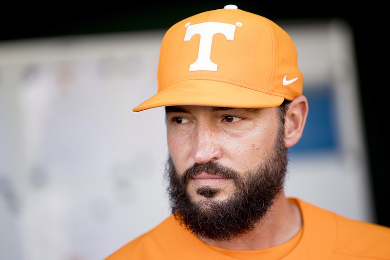 FILE - Tennessee NCAA college baseball coach Tony Vitello is shown before a game in Knoxville, Tenn., in this Tuesday, April 9, 2019, file photo. (Calvin Mattheis/Knoxville News Sentinel via AP, File)