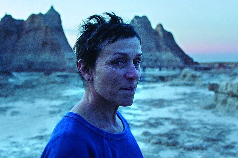 This image released by Searchlight Pictures shows Frances McDormand in a scene from the film "Nomadland." The film won the award for best picture drama at the Golden Globe Awards on Sunday, Feb. 28, 2021. (Searchlight Pictures via AP)