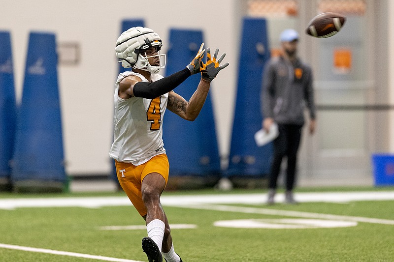 Tennessee Athletics photo by Andrew Ferguson / Tennessee receiver Cedric Tillman said Wednesday that one responsibility in Josh Heupel's new offense involves getting the ball to a specific official as soon as the play is over.