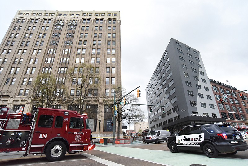 Staff Photo by Matt Hamilton / Emergency crews responded to a fire in downtown Chattanooga at Patten Towers on Saturday, March 27, 2021.