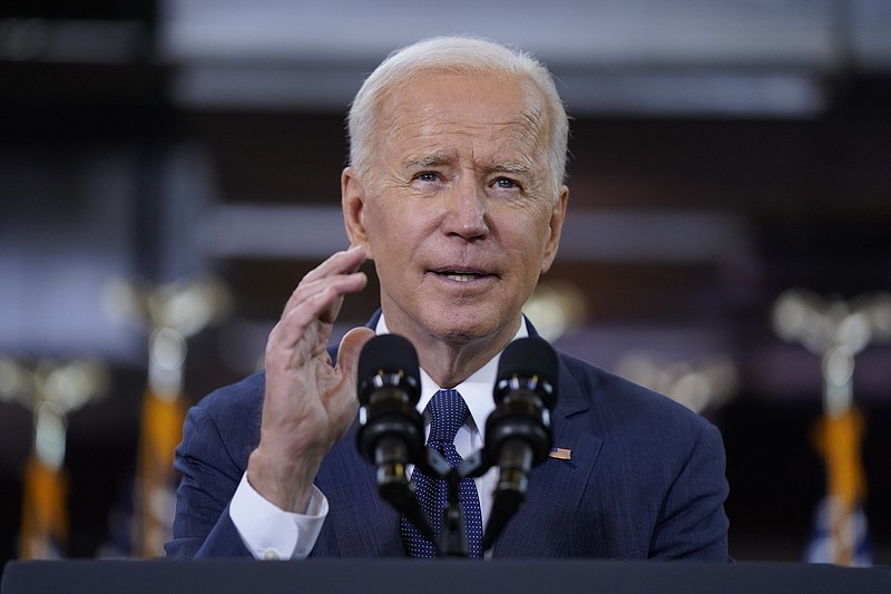 Photo by Evan Vucci of The Associated Press / In this March 31, 2021, file photo, President Joe Biden delivers a speech on infrastructure spending at Carpenters Pittsburgh Training Center in Pittsburgh.