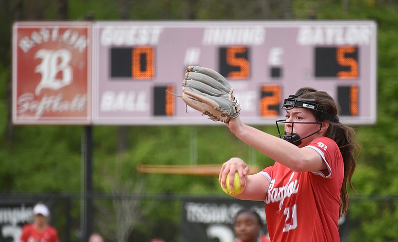 Staff photo by Matt Hamilton / Baylor junior pitcher Syd Berzon struck out 16 batters while throwing a no-hitter against visiting GPS on Wednesday.