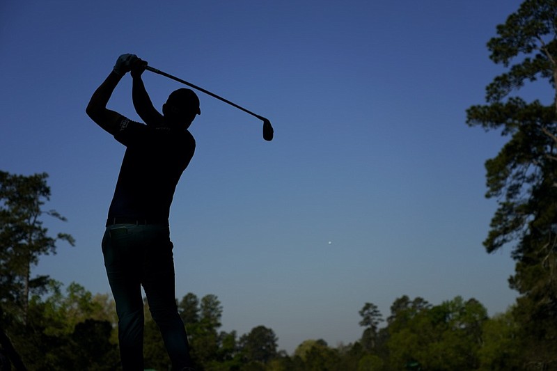 Carlos Ortiz, of Mexico, watches his tee shot on the fourth hole during a practice round for the Masters golf tournament on Tuesday, April 6, 2021, in Augusta, Ga. (AP Photo/Matt Slocum)