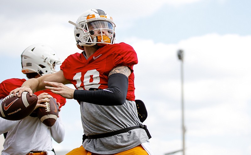 Tennessee Athletics photo / Brian Maurer competed in Tennessee's first scrimmage Thursday inside Neyland Stadium along with fellow quarterback competitors Harrison Bailey and Virginia Tech graduate transfer Hendon Hooker.