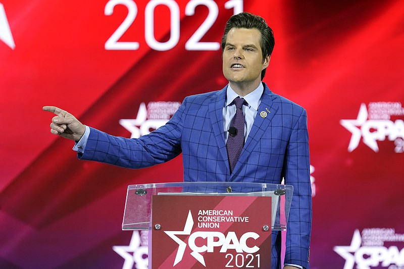 AP file photo / In this Feb. 26 file photo, Rep. Matt Gaetz, R-Fla., speaks at the Conservative Political Action Conference (CPAC) in Orlando, Fla.
