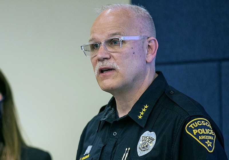 FILE - In this June 24, 2020 file photo, Tucson Police Chief Chris Magnus speaks during a press conference in Tucson, Ariz. President Joe Biden is nominating Magnus to be commissioner of Customs and Border Protection. (Josh Galemore/Arizona Daily Star via AP)