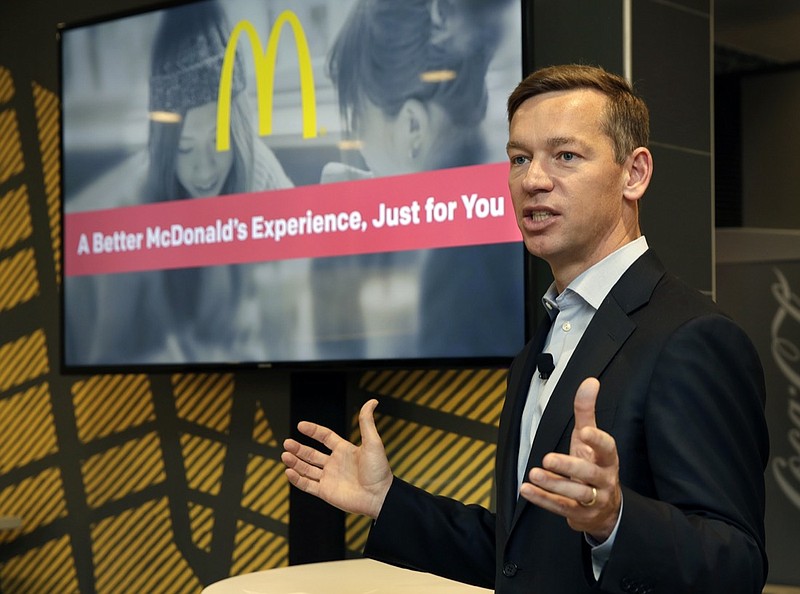 FILE - In this Nov. 17, 2016, file photo, Chris Kempczinski, then-incoming president of McDonald's USA, speaks during a presentation at a McDonald's restaurant in New York's Tribeca neighborhood. On Wednesday, April 14, 2021, McDonald's said the company will mandate worker training to combat harassment, discrimination and violence in its restaurants worldwide starting in 2022. (AP Photo/Richard Drew, File)