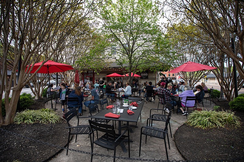 Staff photo by Troy Stolt / The Patio of 1885 Grill is seen on Thursday, April 15, 2021 in Chattanooga, Tenn. 1885 Grill won best spot for outdoor dining in the Chattanooga area by Times Free Press readers. 

