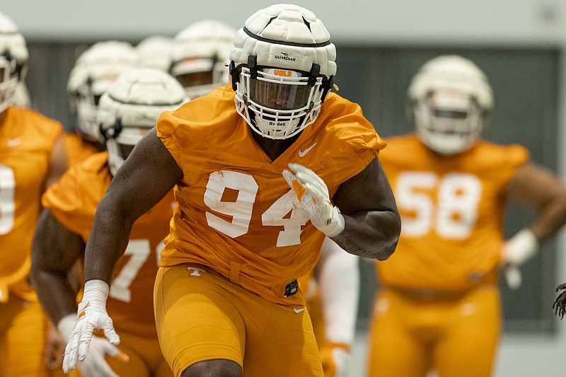 Tennessee Athletics photo by Andrew Ferguson / Tennessee's defensive front, which includes veterans such as Matthew Butler, was praised by new head coach Josh Heupel after the second scrimmage of the spring.