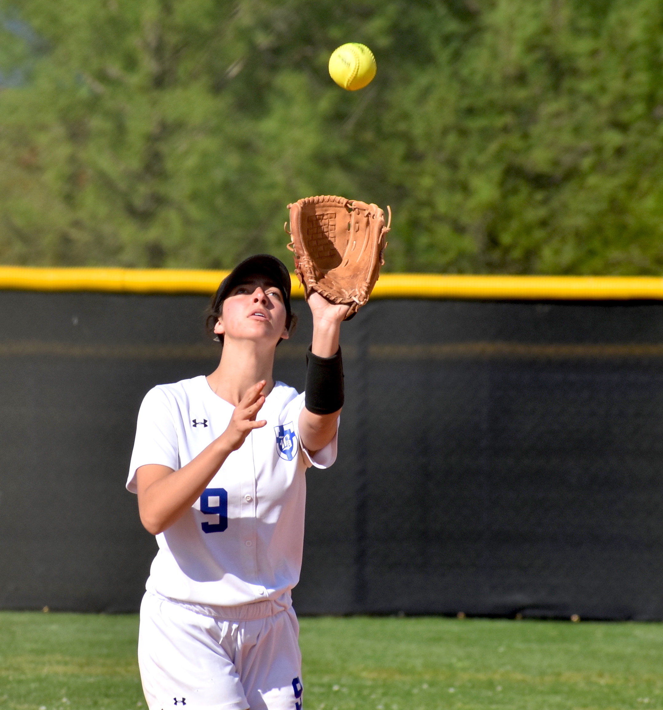 Staff photo by Patrick MacCoon / Boyd Buchanan senior Presley Williamson catches a pop fly during Tuesday's home victory over Notre Dame. Williamson is signed to play college softball for UTC next season.
