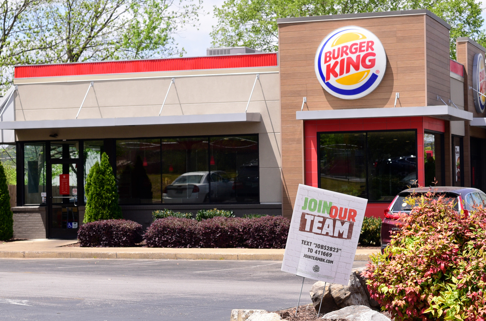 Staff Photo by Robin Rudd / The Burger King in East Brainerd has a help wanted sign out front. Employers, in the Chattanooga area, are having a difficult time attracting workers to entry level jobs.