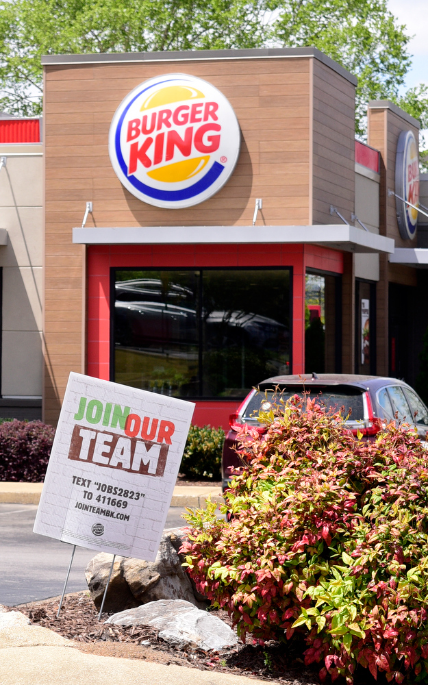 Staff Photo by Robin Rudd / The Burger King in East Brainerd has a help wanted sign out front. Employers, in the Chattanooga area, are having a difficult time attracting workers to entry level jobs.