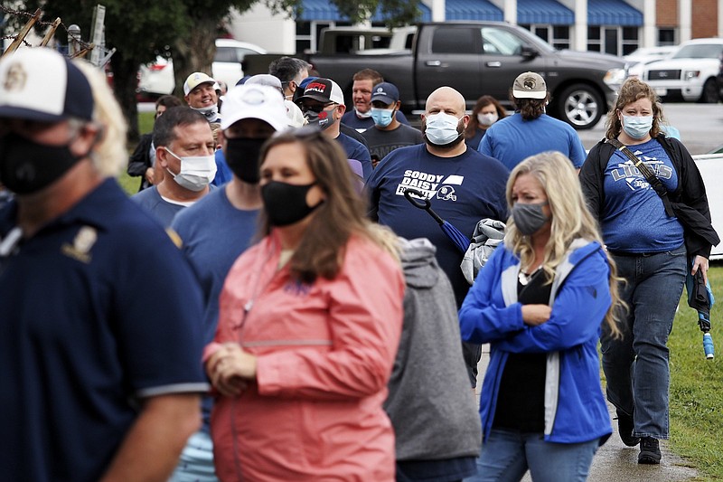 Staff photo by C.B. Schmelter / Fans wait to get into Red Bank Community Stadium for the Red Bank versus Soddy-Daisy game on Friday, Aug. 21, 2020 in Chattanooga, Tenn.