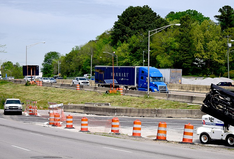 Staff Photo by Robin Rudd / This temporary ramp, in the foreground, will allow southhbound traffic on Interstate 24 to re-enter the highway From South Terrace. Soon the Interstate 24 Bridge over Germantown Bridge will be replaced, necessitating that traffic be re-routed onto both North and South Terrace for a span.