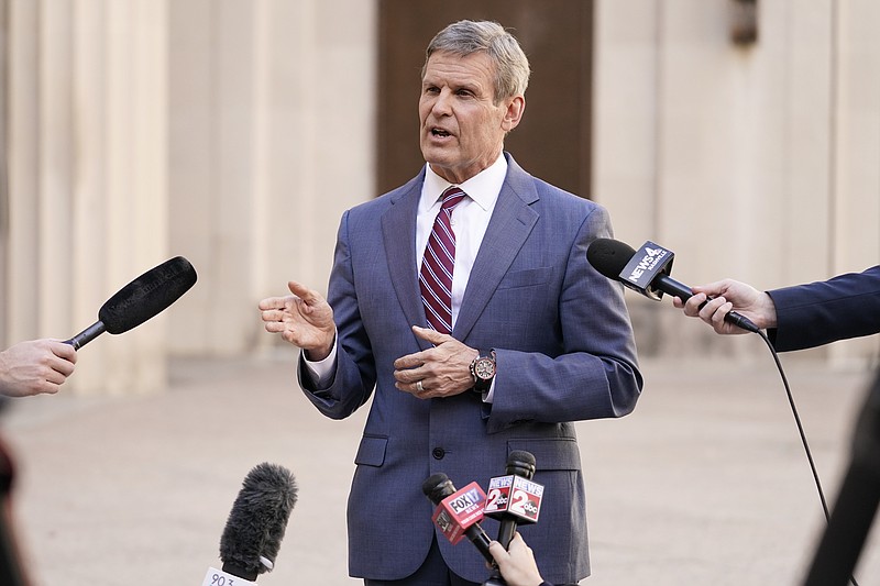 Associated Press File Photo / Tennessee Gov. Bill Lee answers questions after speaking to a joint session of the legislature at the start of a special session on education in January.