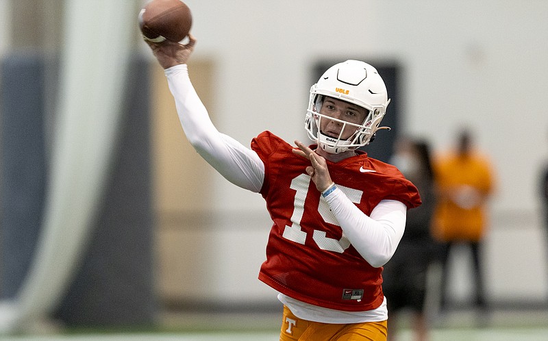 Tennessee Athletics photo by Andrew Ferguson / Tennessee sophomore quarterback Harrison Bailey started the final three games last season and is looking for a solid showing in Saturday afternoon's Orange & White spring game.