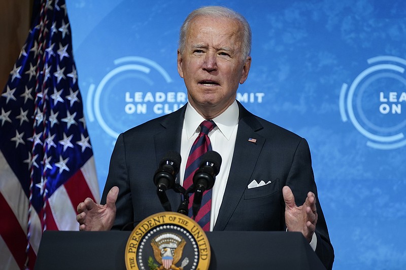 President Joe Biden speaks to the virtual Leaders Summit on Climate, from the East Room of the White House, Thursday, April 22, 2021, in Washington. (AP Photo/Evan Vucci)