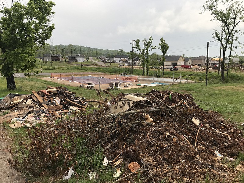 Photo by Dave Flessner / The community pool in the Holly Hills subdivision was damaged during the April 2020 tornadoes and has yet to be rebuilt. Developers of a new subdivision proposed behind the pool want to help rebuild the community pool.