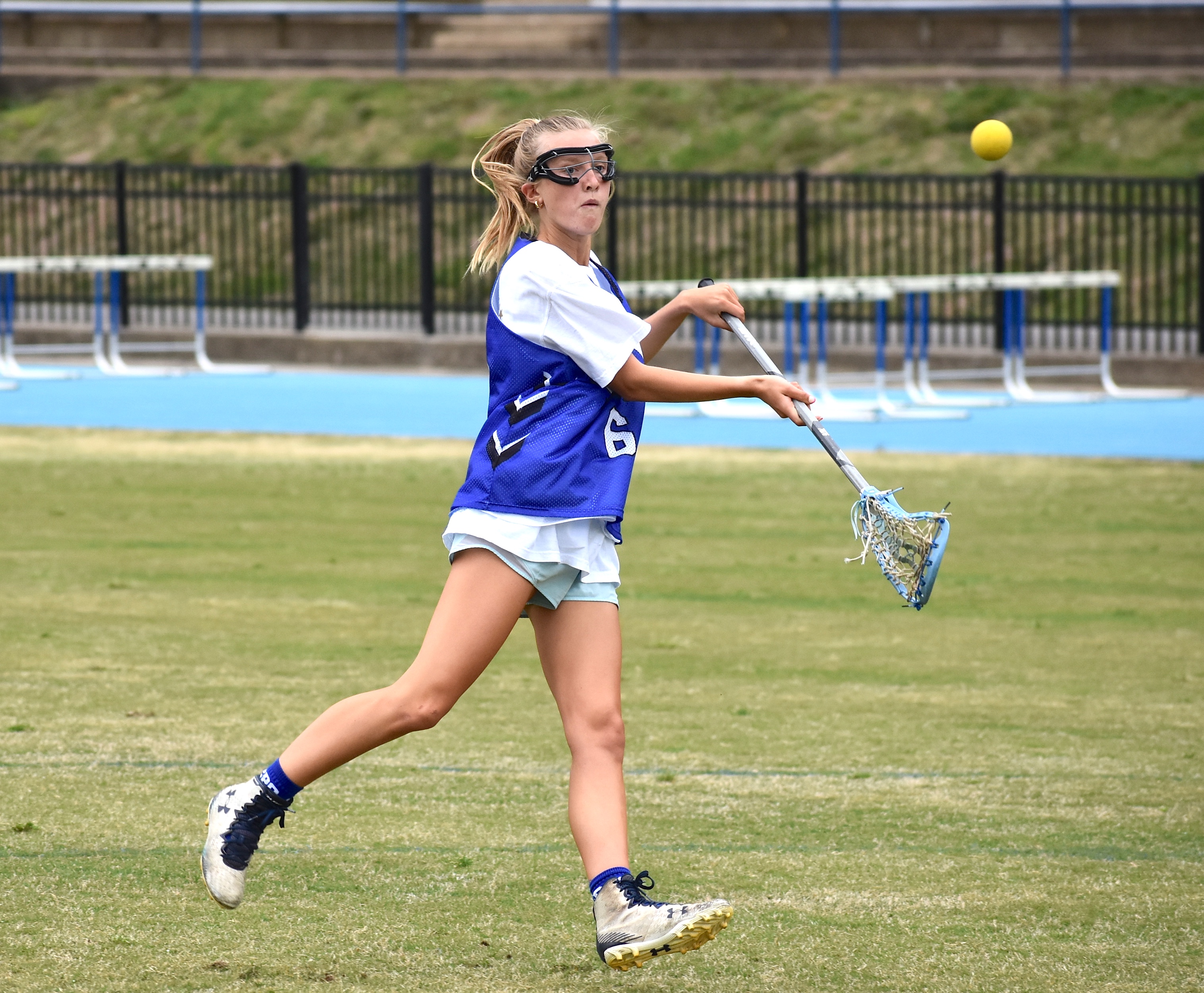 Staff photo by Patrick MacCoon / GPS senior midfielder Annie Sanford shoots during practice Thursday.