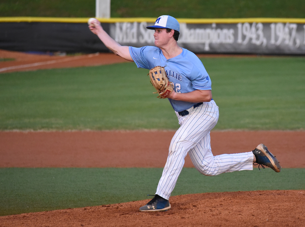 Staff Photo by Matt Hamilton / McCallie (22) Carter Hewett comes in to pitch on Friday, April 30, 2021 at the McCallie School.