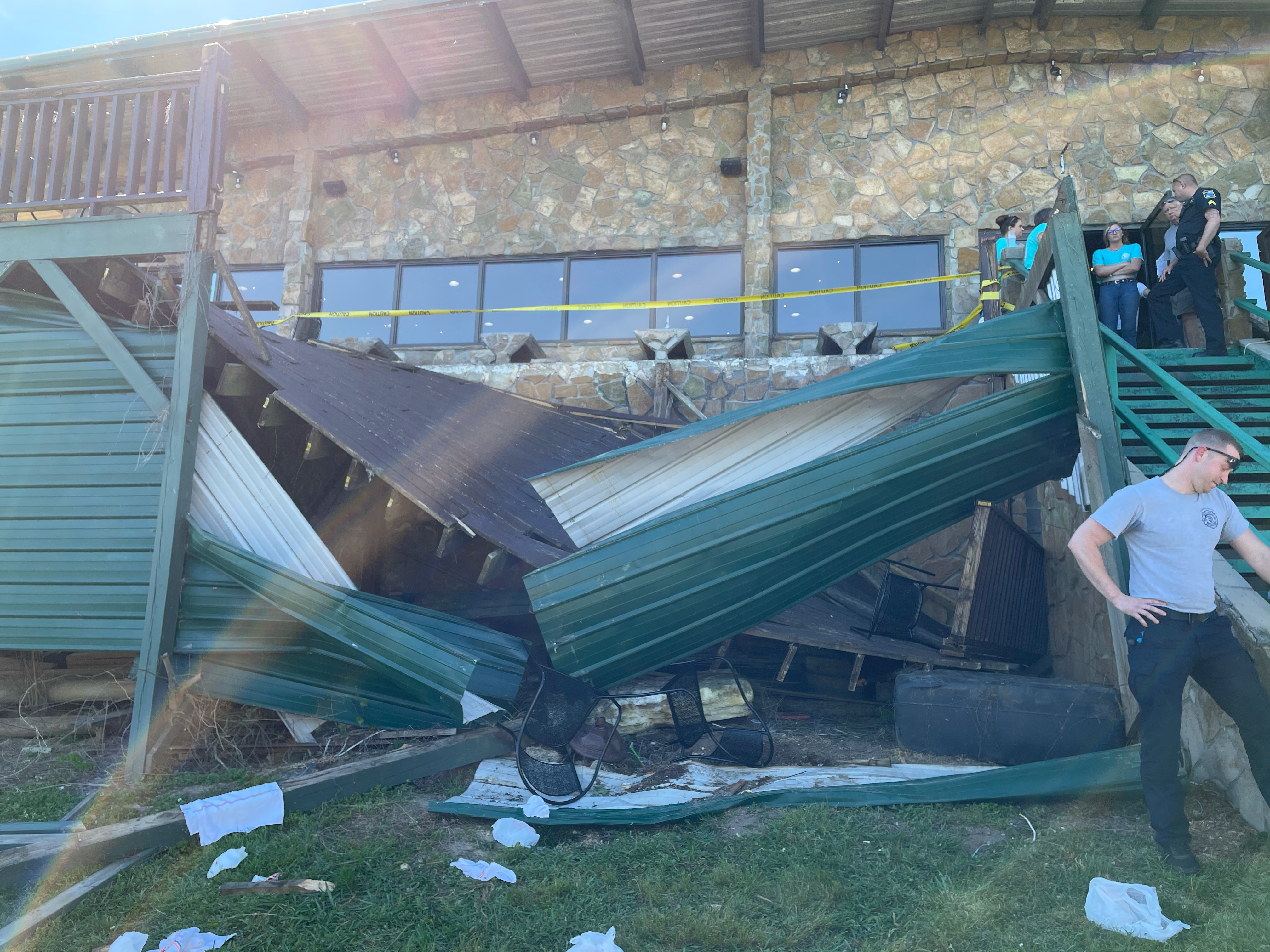 A collapsed deck is seen at Zois Harbor Lights Restaurant on Hixson Pike on Saturday, May 1, 2021 / Photo contributed by Hamilton County Office of Emergency Management