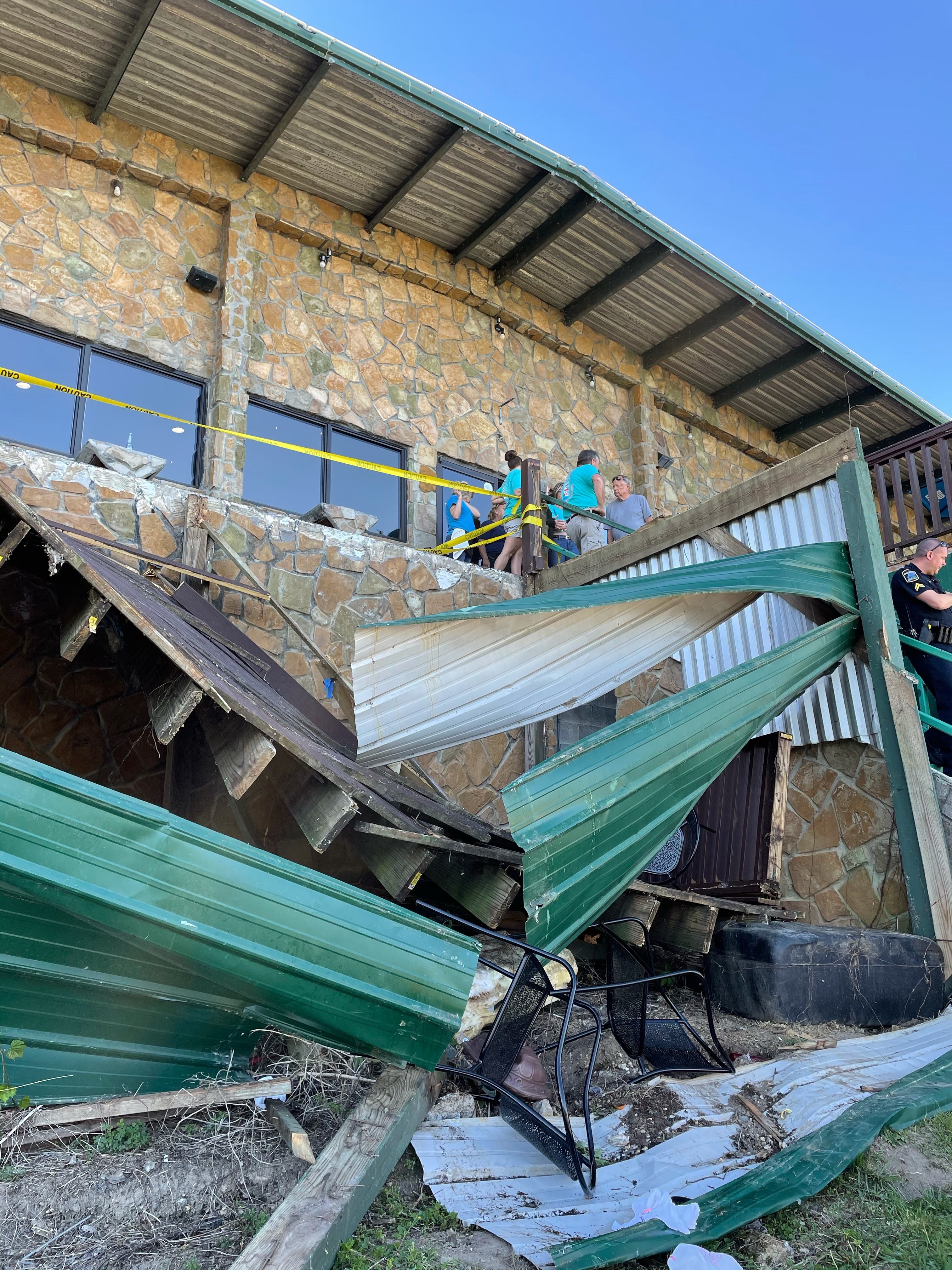 A collapsed deck is seen at Zois Harbor Lights Restaurant on Hixson Pike on Saturday, May 1, 2021 / Photo contributed by Hamilton County Office of Emergency Management