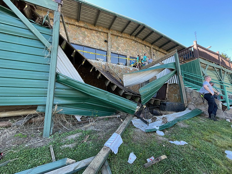 A collapsed deck is seen at Zois Harbor Lights Restaurant on Hixson Pike on Saturday, May 1, 2021 / Photo contributed by Hamilton County Office of Emergency Management