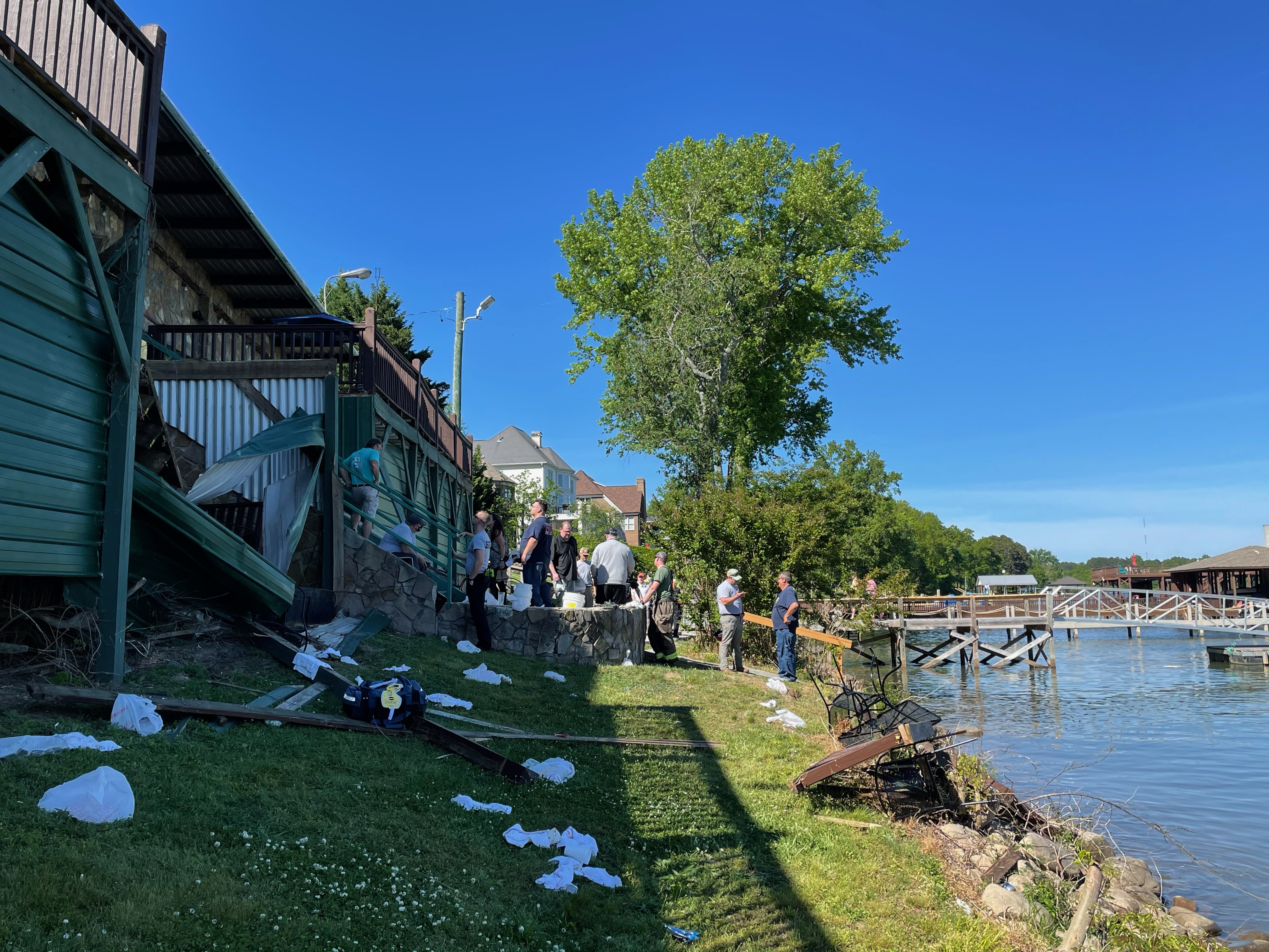 A collapsed deck is seen at Zois Harbor Lights Restaurant on Hixson Pike on Saturday, May 1, 2021 / Photo contributed by Hamilton County Office of Emergency Management