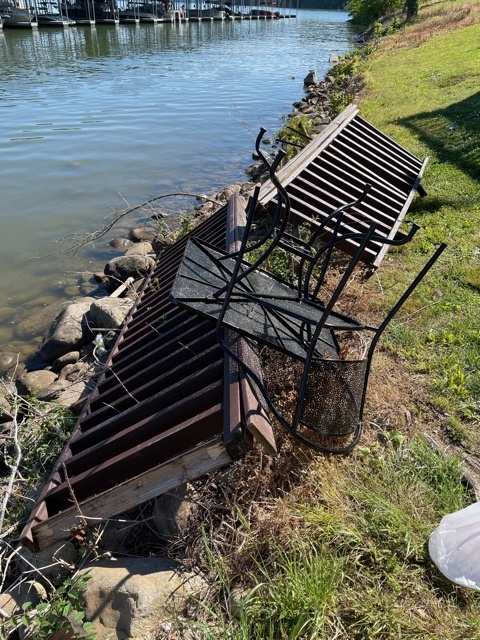 A collapsed deck is seen at Zois Harbor Lights Restaurant on Hixson Pike on Saturday, May 1, 2021 / Photo contributed by Hamilton County Office of Emergency Management