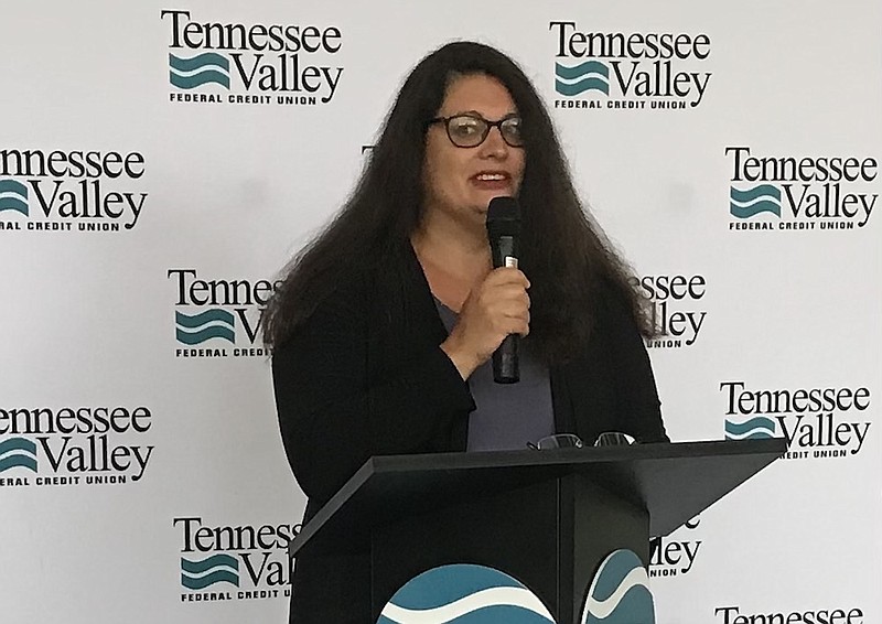 Photo by Dave Flessner / Danielle Landrum of Locals Only Gifts and Goods talks about her experience winning an Idea Leap grant from the Tennessee Valley Federal Credit Union.