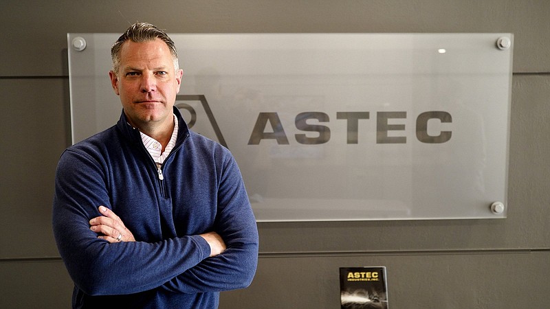 Staff photo by C.B. Schmelter / Chief Executive Officer Barry Ruffalo poses at the Astec Industries corporate office on Monday, April 5, 2021, in Chattanooga, Tenn.