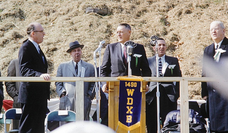 At the podium is Chattanooga Mayor P.R. "Rudy" Olgiati on Nov. 17, 1959, the day the Olgiati Bridge was dedicated, creating the beginnings of a freeway corridor that would spur residential growth on Signal Mountain and other residential communities north of the Chattanooga. / Contributed photo from ChattanoogaHistory.com courtesy of Tony St. Charles.