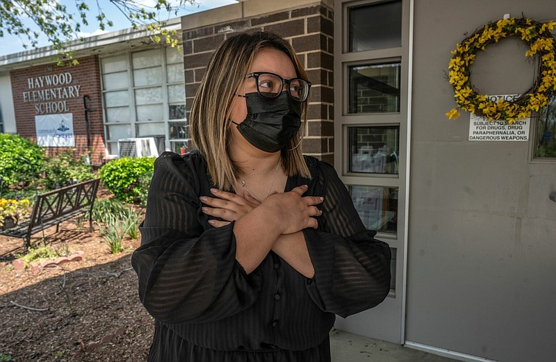 Sandra Sepulveda outside Haywood Elementary School in South Nashville, which she attended and still lives near. / (Photo: John Partipilo)