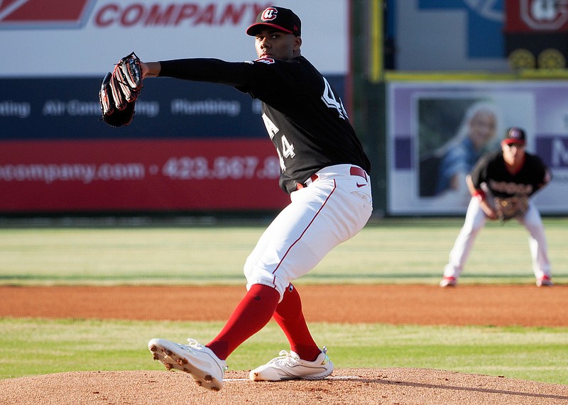 Staff photo by C.B. Schmelter / The Chattanooga Lookouts' Hunter Greene set a professional baseball record for a starting pitcher this past Wednesday night with 37 pitches in excess of 100 mph.