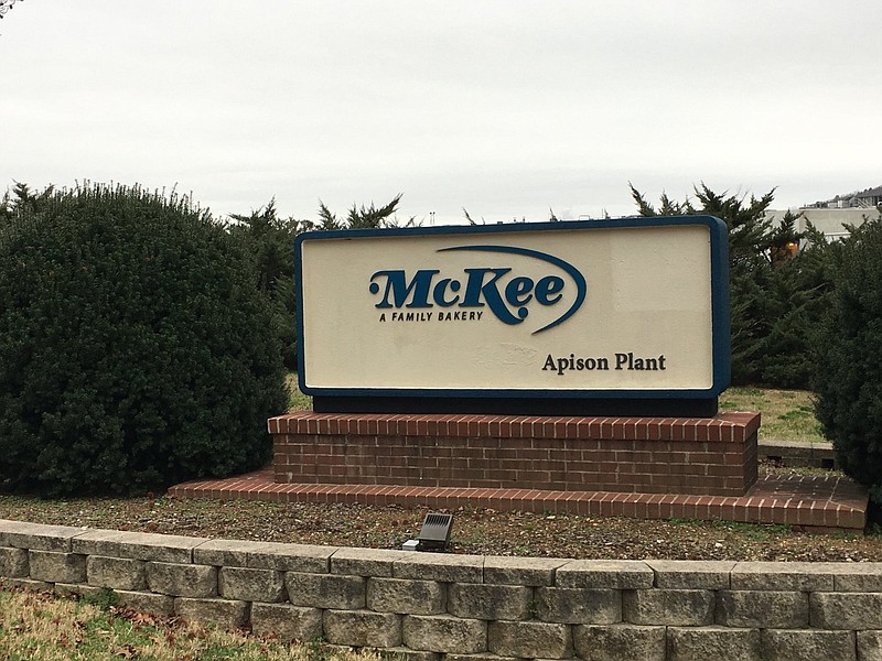 Staff photo by Kim Sebring / A sign for the McKee Foods Apison Plant is in 2020 after the company announced plans for a nearly $500 million expansion in Collegedale, Tennessee.
