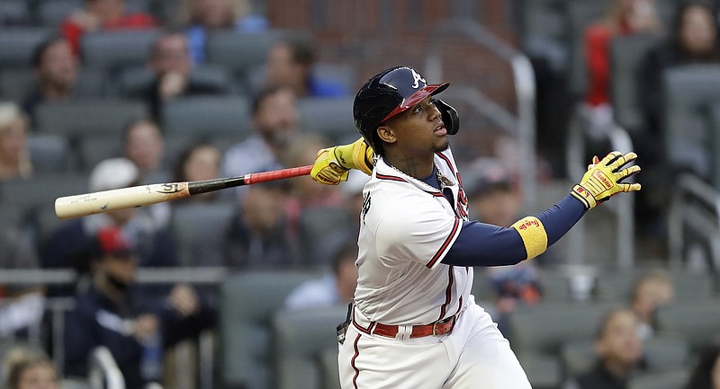 AP photo by Ben Margot / The Atlanta Braves' Ronald Acuna Jr. swings on a pitch from Toronto Blue Jays pitcher Hyun Jin Ryu during Wednesday's game in Atlanta.