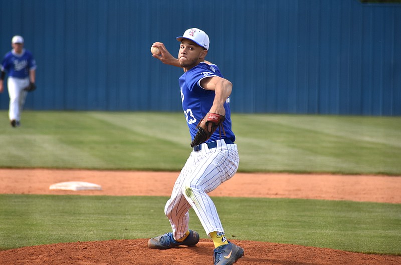 Staff photo by Patrick MacCoon / Ringgold's Kenyon Ransom delivers a pitch during Saturday's home GHSA Class AAA state semifinals round against North Hall.