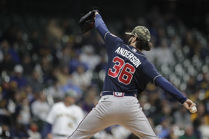 AP photo by Aaron Gash / Ian Anderson pitches during the first inning of the Atlanta Braves' road game against the Milwaukee Brewers on Saturday night.