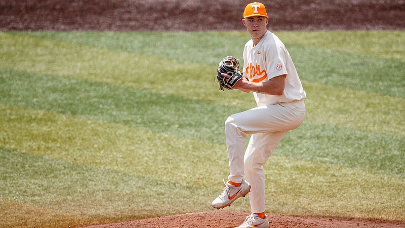 Tennessee Athletics photo / Tennessee pitcher Blade Tidwell allowed two runs in seven innings during Sunday afternoon's 3-2 loss to top-ranked Arkansas.